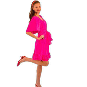 NWT Gretchen Scott Designs Solid Melody Hot Pink Flowy V-Neck Mini Dress Medium